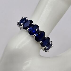 Swarovski Crystal Elements Silver Sapphire Blue Eternity Band Ring Size 8 1/4